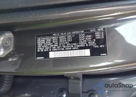 2018 Volvo Xc90 T6 Momentum z USA, uszkodzony, nr VIN YV4A22PK3J1389453